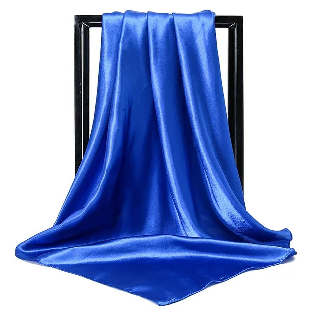 Solid Silk Hijab Scarf for Women Square Neckerchief Satin Headband