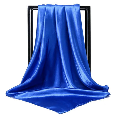 Solid Silk Hijab Scarf for Women Square Neckerchief Satin Headband