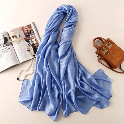 Luxury Brand Women Fashion Scarf Plain Solid Silk Linen Shawls