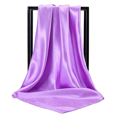 Solid Silk Hijab Scarf for Women Square Neckerchief Satin Headband