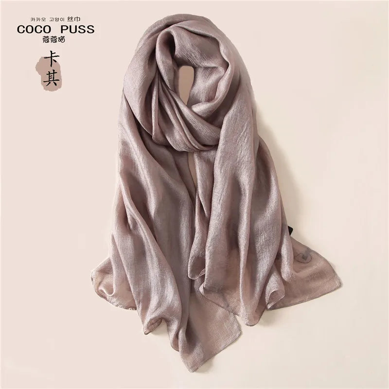 Luxury Brand Women Fashion Scarf Plain Solid Silk Linen Shawls