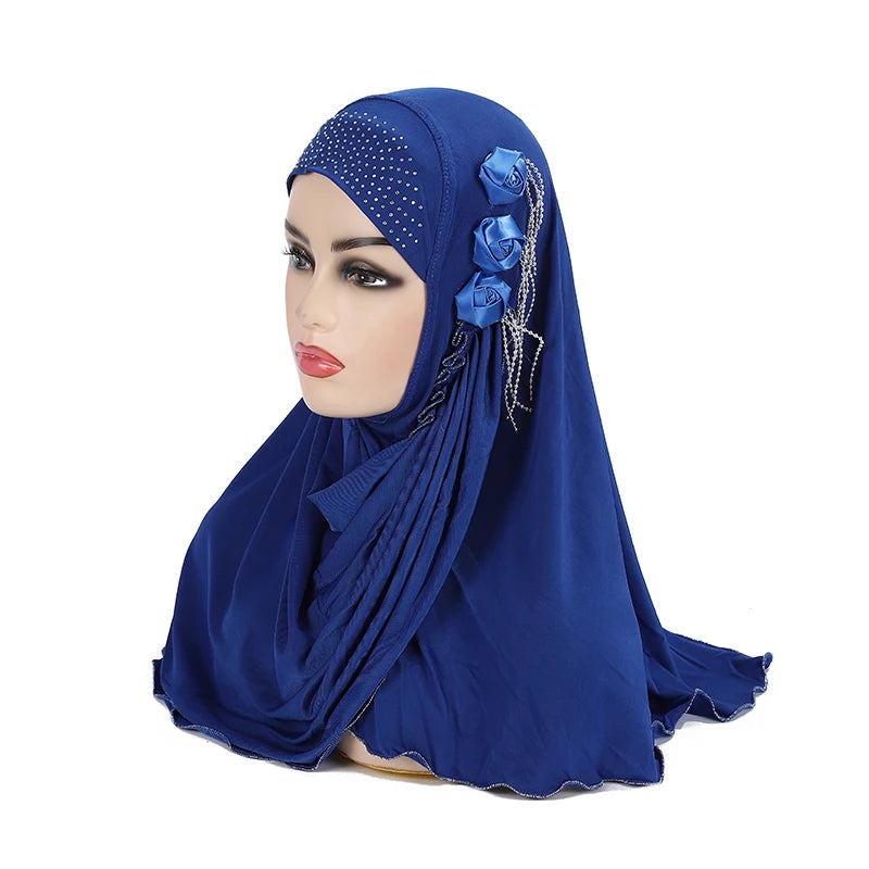 H357 beautiful big gilrs or adults muslim hijab with flowers islamic scarf shawl