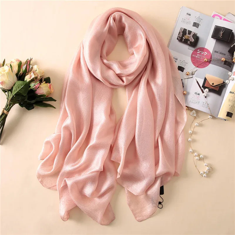 Luxury Brand Women Fashion Scarf Plain Solid Silk Linen Shawls