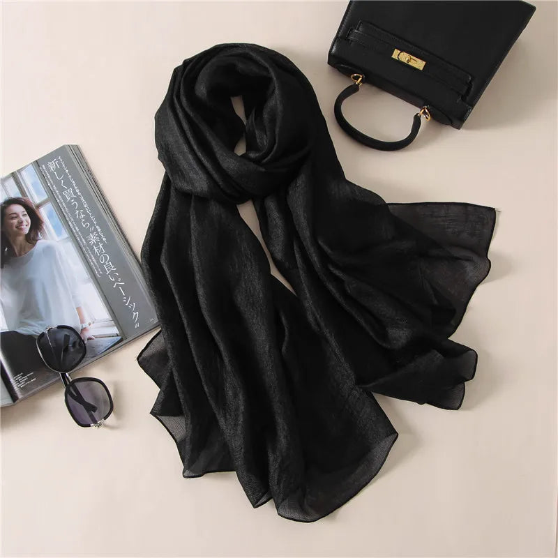 Luxury Brand Women Fashion Scarf Plain Solid Silk Linen Shawls