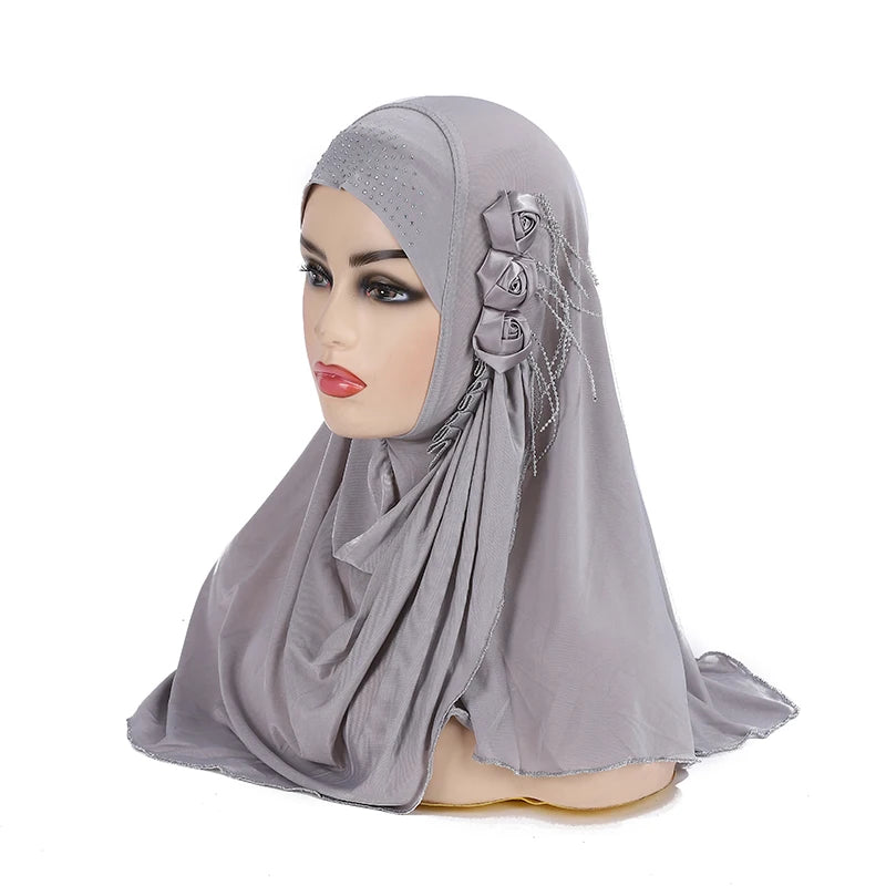 H357 beautiful big gilrs or adults muslim hijab with flowers islamic scarf shawl