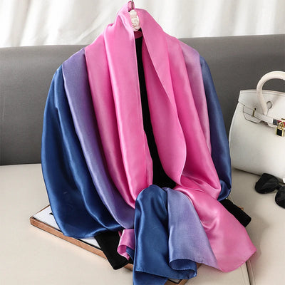 Luxury Gradient Silk Scarf Women Brand Solid Femme Shawls Wraps Bandana