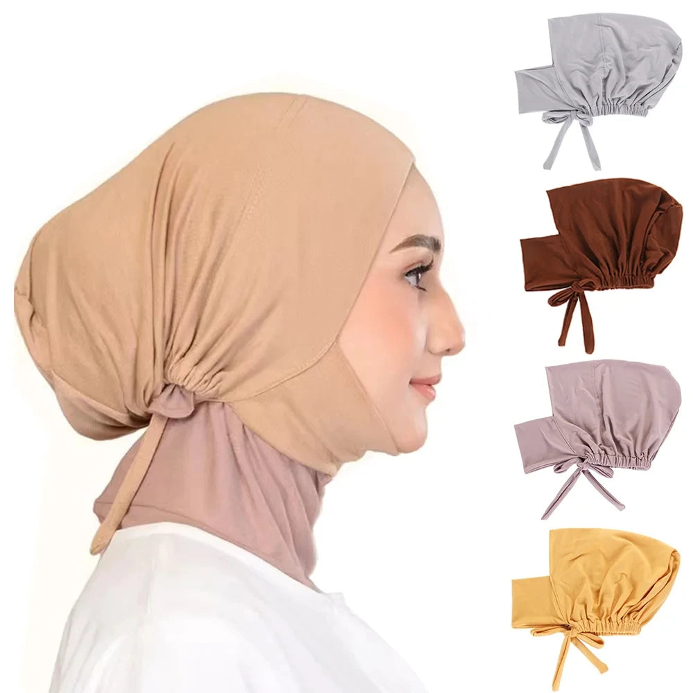 Muslim Wrap Turban Hat Hijab Cap With Adjustable Elastic Headband Inner Hats