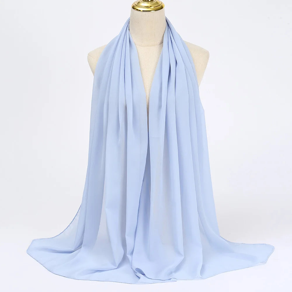 Ramadan Muslim Chiffon Hijabs For Woman Plain Color Headscarf Long Shawl Scarf