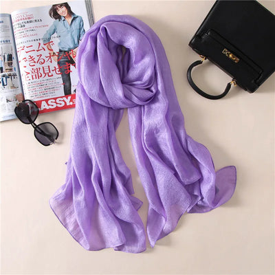 Luxury Brand Women Fashion Scarf Plain Solid Silk Linen Shawls