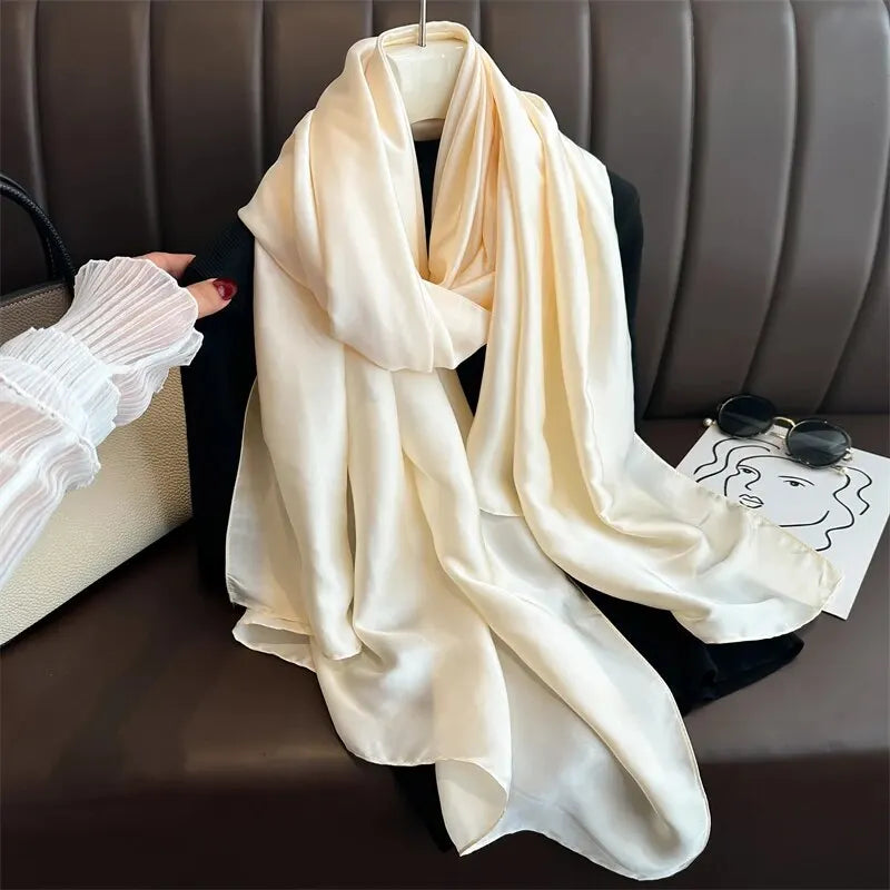 Luxury Brand Spring Large Long Pashmina Women Scarf Solid Silk Shawl