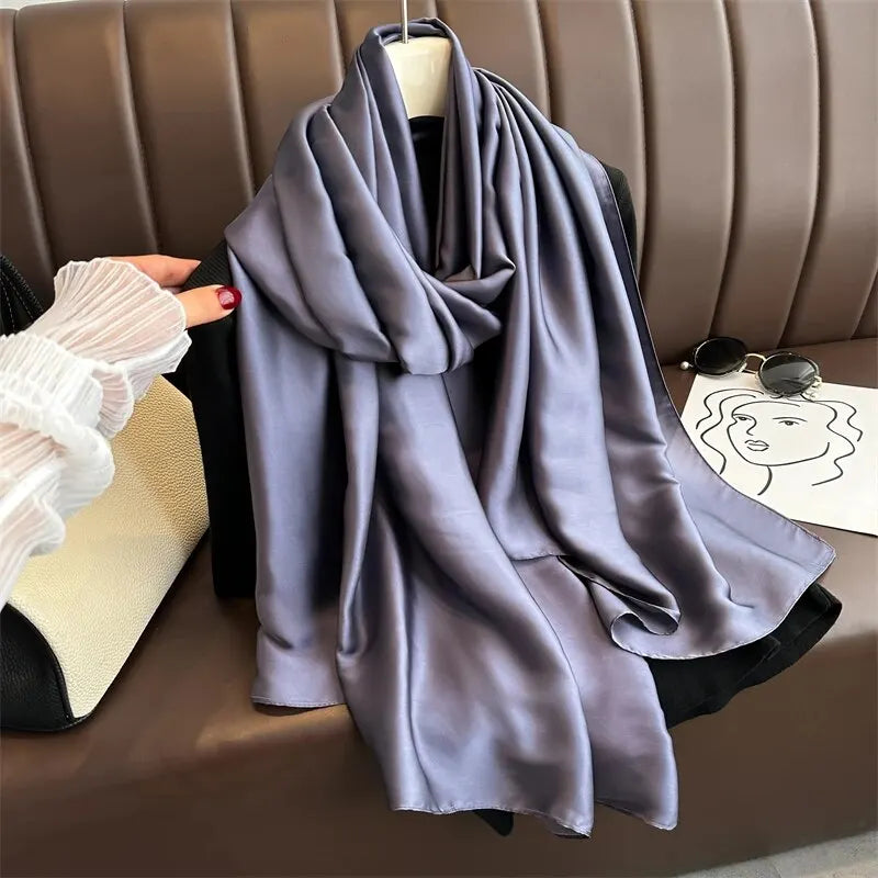 Luxury Brand Spring Large Long Pashmina Women Scarf Solid Silk Shawl