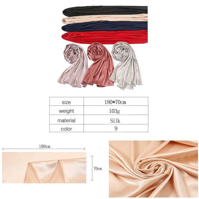 Silk Satin Hijab Scarf Muslim Women Veil Headwrap's Shawls